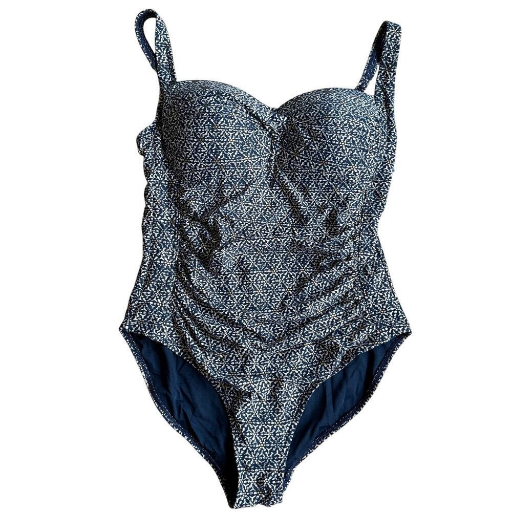 Nip Tuck Blue Abstract Print Tummy Control One Piece Swimsuit Size 10 Support